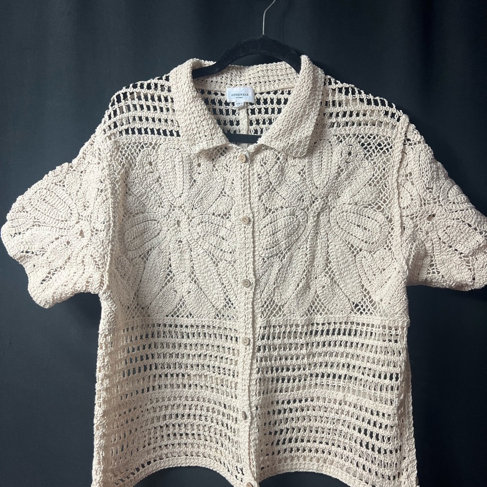 Chic Cream Crochet Women's Cardigan